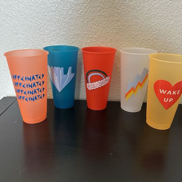 starbucks plastic tumbler Lot Of 5 Cups No Lids Summer Bright Colorful - Picture 1 of 4